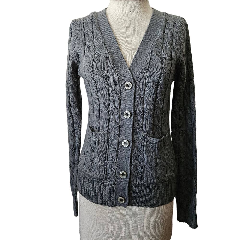 Gray Button Up Cable Knit Sweater Size Small